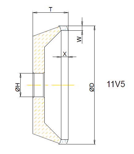 11V5/20° 100x4x6 T=30 Bore 31.75 Grit D46 Concentration W125 Bond TOP7