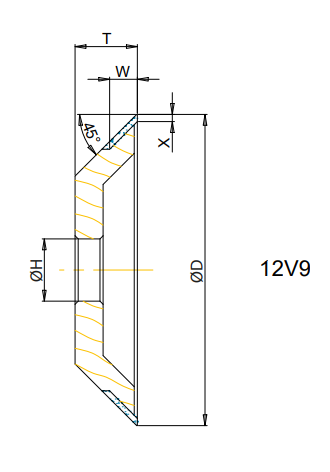 12V9P 100x10x2 T = 20 Bore 31.75 Grit D64 Electroplated Concentration W125 Bond PRO7 SCTools