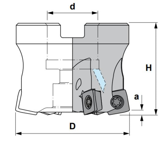 1.5" Shell Mill Cutter, Positive, 90° Exact Angle, D = 1.5" H = 1.75" a = 0.07" with 5 Pockets