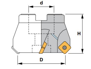 4" Shell Mill Cutter, Positive, 45° Exact Angle D = 4" H = 2" with 6 Pockets