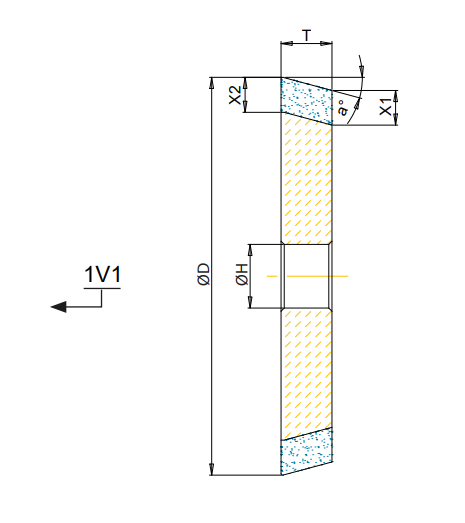 1V1/30° 100x10x10 T=10 Bore 31.75 Grit D64 Concentration SY125 Bond HP3 SCTools