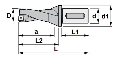 1.062" Drill Insert with 4.032" Cutting Length, OAL = 6.375", Maximum Depth = 3.186"