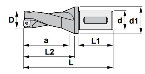 1" Drill Insert with 3.891" Cutting Length, OAL = 6.187", Maximum Depth = 3"