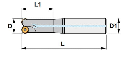 1" ENDMILL CUTTER, POSITIVE 90° EXACT ANGLE, 3" RELIEF LENGTH, 8" OAL, WITH 2 POCKETS