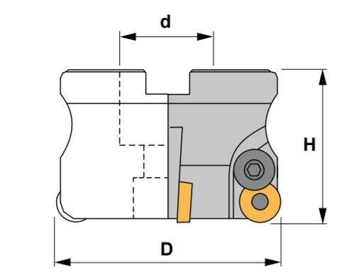 2.5" Shell Mill Cutter, Positive, 90° Exact Angle, D = 2.5" H = 2" with 5 Pockets