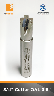 3/4" Endmill Cutter Flute Length 1.25" OAL 3.5" Pockets: 3 with 30 FM Inserts APKT 100308