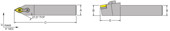 MDPNN 20-5E Tool Holder 27.5 Side Cutting Edge Angle for Negative 55 Diamond DNM_Inserts