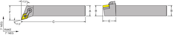 MDQNR 24-4D Tool Holder 17.5 Side Cutting Edge Angle for Negative 55 Diamond DNM_Inserts