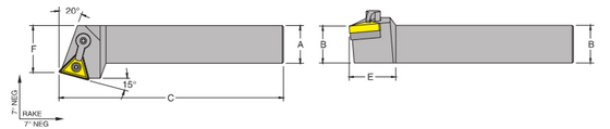 MTRNL 08-2A Tool Holder 15 DEGREE Side Cutting Edge Angle for Negative Triangle TNM_Inserts