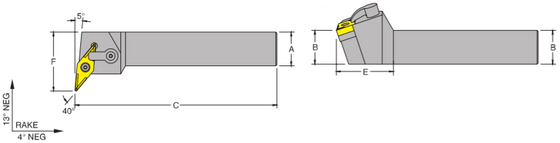 MVLNL 85-4D Tool Holder -5 DEGREE End Cutting Edge Angle for Negative 35 DEGREE Diamond VNM_Inserts