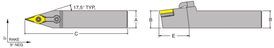 MVVNN 20-4D Tool Holder 17.5 DEGREE End Cutting Edge Angle for Negative 35 DEGREE Diamond VNM_Inserts