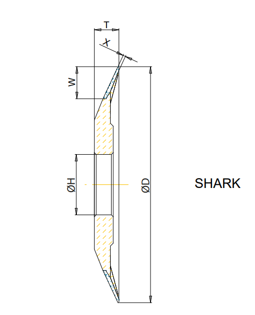 SHARK4/20° 200x17x1.5 T=12 Bore 32 Grit D46 Concentration WQ100 Bond CNC5 SCTools