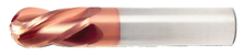  39/64" End Mill Single End Ball. Flute Length 1-1/4" - OAL 3-1/2" - 4 Flutes TiCN Coated