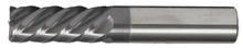  5/16" End Mill Single End. High Performance 45 Degree Helix. Shank OD 5/16" Flute Lenght 3/4" OAL 2-1/2" Corner Radius 0.015" - 5 Flutes - HTC Coated