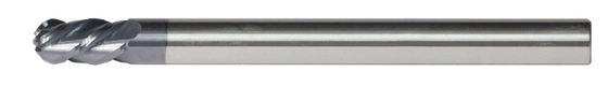 5/8" End Mill Single End Ball. Long Reach. Shank OD 5/8" LOC 1-1/4" OAL 6" - 4 Flutes AlTiN Coated