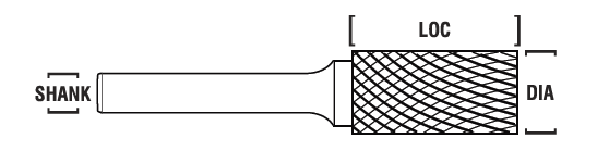 5/8" SA Shape Carbide Burr. Single Cut Cylinder without End Cut. LOC 1" Shank OD 1/4" OAL 2-3/8" - Uncoated