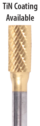 3/8" SA Shape Carbide Burr. Single Cut Cylinder without End Cut. LOC 1-1/2" Shank OD 1/4" OAL 2-1/8" - Uncoated