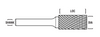 1" SB Shape Carbide Burr. Double Cut Cylinder with End Cut. LOC 1" Shank OD 1/4" OAL 2-3/4" - Uncoated