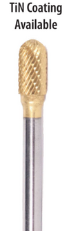 3/8" SC Shape Carbide Burr. Double Cut Ball Nosed Cylinder. LOC 1-1/2" Shank OD 1/4" OAL 2-1/8" - Uncoated