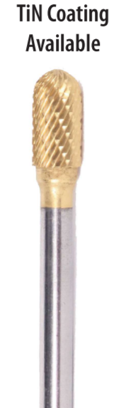 3/16" SC Shape Carbide Burr. Double Cut Ball Nosed Cylinder. LOC 1/2" Shank OD 1/8" OAL 1-11/16" - Uncoated