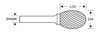 1/2" SE Shape Carbide Burr. Single Cut Oval Shape. LOC 7/8" Shank OD 1/4" OAL 6-1/2" - Uncoated