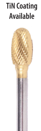 5/8" SE Shape Carbide Burr. Double Cut Oval Shape. LOC 1" Shank OD 1/4" OAL 2-3/8" - Uncoated