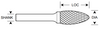 1/8" SH Shape Carbide Burr. Double Cut Flame Shape. LOC 1/4" Shank OD 1/8" OAL 1-1/2" - Uncoated