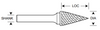 1/4" SM Shape Carbide Burr. Double Cut Cone Shape, 22 Degree Included. LOC 1/2" Shank OD 1/8" OAL 1-1/4" - Uncoated