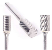  3/4" SB Shape Carbide Burr. Double Cut Cylinder with End Cut. LOC 1" Shank OD 1/4" OAL 2-1/2" - Uncoated