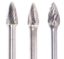  5/8" SG Shape Carbide Burr. Double Cut Pointed Tree. LOC 1" Shank OD 1/4" OAL 2-3/8" - Uncoated