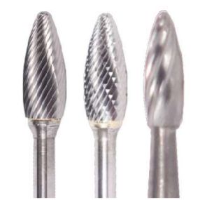 5/8" SH Shape Carbide Burr. Double Cut Flame Shape. LOC 1-7/16" Shank OD 1/4" OAL 2-1/2" - Uncoated