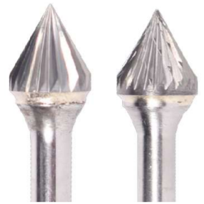 3/4" SJ Shape Carbide Burr. Double Cut Deburring 60 Degree Included. LOC 11/16" Shank OD 1/4" OAL 2-1/2" - Uncoated