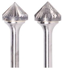  3/8" SK Shape Carbide Burr. Double Cut Deburring 90 Degree Included. LOC 3/16" Shank OD 1/4" OAL 2-1/8" - Uncoated