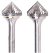 3/4" SK Shape Carbide Burr. Double Cut Deburring 90 Degree Included. LOC 3/8" Shank OD 1/4" OAL 2-1/2" - Uncoated