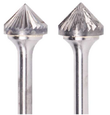  3/4" SK Shape Carbide Burr. Double Cut Deburring 90 Degree Included. LOC 3/8" Shank OD 1/4" OAL 2-1/2" - Uncoated