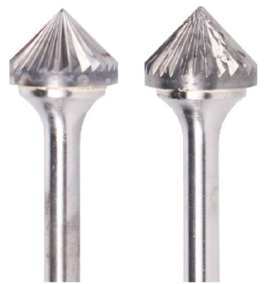 1/2" SK Shape Carbide Burr. Double Cut Deburring 90 Degree Included. LOC 1/4" Shank OD 1/4" OAL 2-1/4" - Uncoated