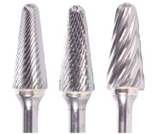 1/8" SL Shape Carbide Burr. Double Cut Ball Nosed Cone. LOC 1/2" Shank OD 1/8" OAL 2" - Uncoated