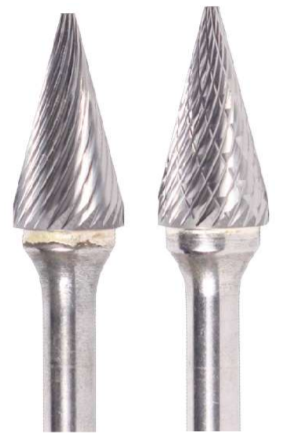 1/8" SM Shape Carbide Burr. Double Cut Cone Shape, 14 Degree Included. LOC 7/16" Shank OD 1/8" OAL 2" - Uncoated