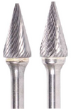 5/8" SM Shape Carbide Burr. Double Cut Cone Shape, 31 Degree Included. LOC 1" Shank OD 1/4" OAL 2-3/8" - Uncoated