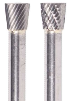 3/16" SN Shape Carbide Burr. Single Cut Inverted Cone Shape, 10 Degree Included. LOC 1/4" Shank OD 3/16" OAL 2" - Uncoated