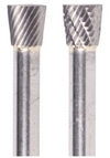 3/32" SN Shape Carbide Burr. Single Cut Inverted Cone Shape, 10 Degree Included. LOC 1/8" Shank OD 1/8" OAL 1-1/2" - Uncoated