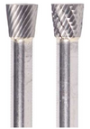 1/8" SN Shape Carbide Burr. Double Cut Inverted Cone Shape, 10 Degree Included. LOC 3/16" Shank OD 1/8" OAL 1-1/2" - Uncoated