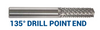 1/16" Burr - 135 Degree Drill Point End. Flute Length 3/16" Shank OD 1/8" OAL 1-1/2" - Uncoated
