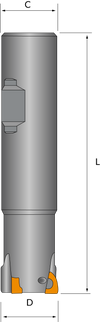 1/2" ENDMILL CUTTER (D), 5" LENGTH (L), C = 0.5, WITH 1 POCKETS