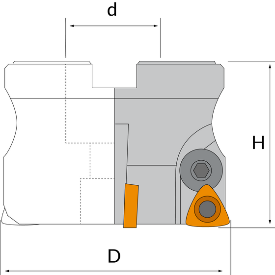 2-1/2" SHELL MILL CUTTER (D), WITH 5 POCKETS